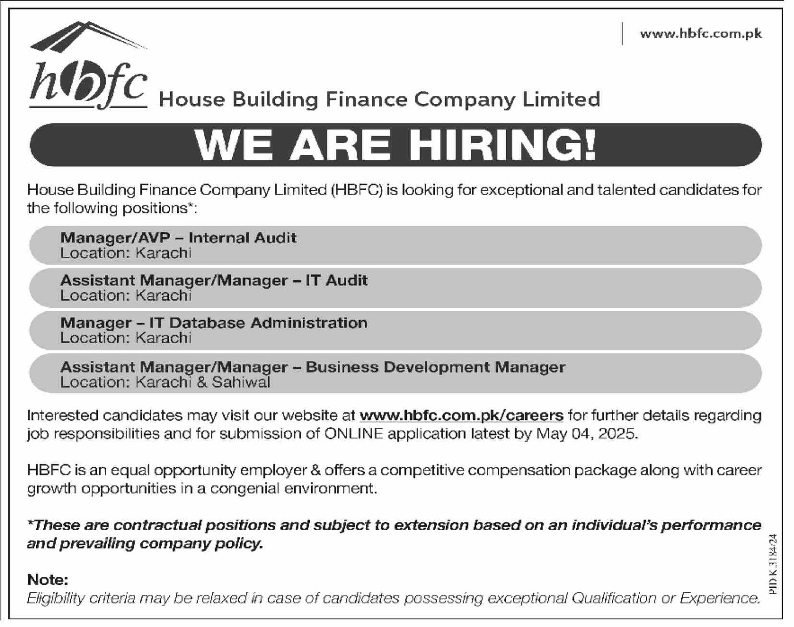 House Building Finance Company Limited Jobs 2025 – House Building Finance Company Ltd Jobs 2025 — original advertisement