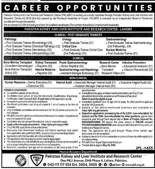 Pakistan Kidney & Liver Institute & Research Centre PKLI Job – Pakistan Kidney And Liver Institute (PKLI) And Research Centre Lahore Jobs 2025 — original advertisement