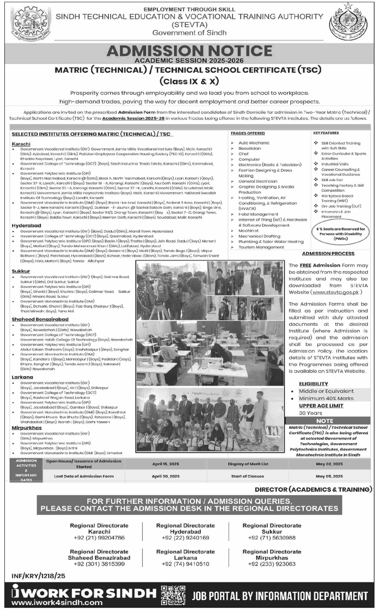 Admission Open in Sindh Technical Education And Vacational – Sindh Technical Education and Vocational Training Authority Admissions 2025 — original advertisement