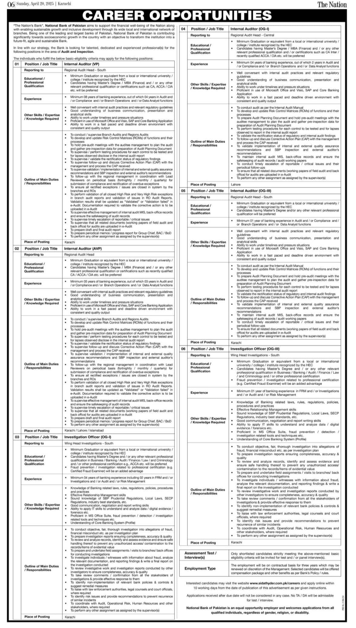 National Bank Of Pakistan NBP Karachi Sindh Jobs 2025 Jobs 2025 — original advertisement