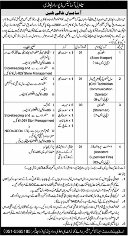 COD Rawalpindi Punjab Jobs 2025 – Central Ordnance Depot Jobs 2025 — original advertisement