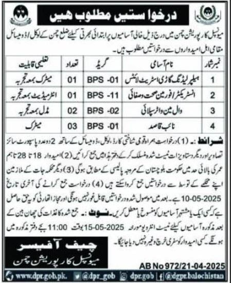 Municipal Corporation MC Chaman Jobs 2025 Jobs 2025 — original advertisement