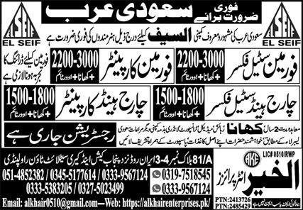 Chargehand Steel Fixer & Foreman Steel Fixer Jobs 2025 – Al Khair Enterprises Jobs 2025 — original advertisement