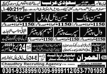 Spray Painter & Wall Painter Jobs 2025 In Saudi Arabia – Al Imran Technical Trade Test Center Jobs 2025 — original advertisement