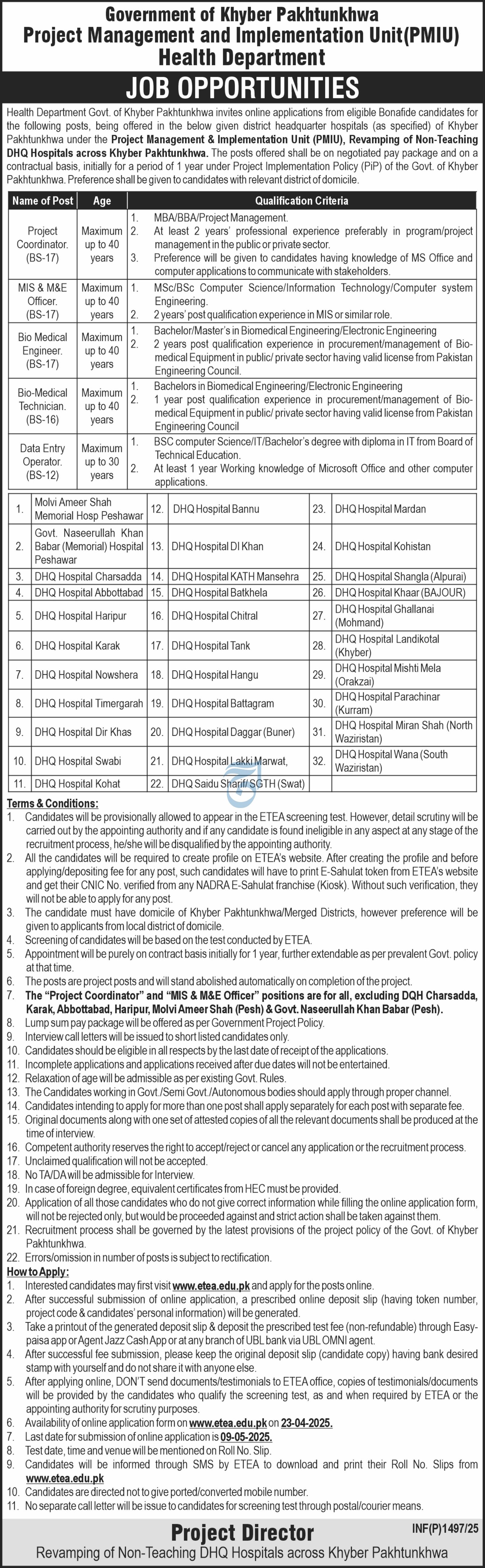 Health Department KPK Jobs 2025 Jobs 2025 — original advertisement