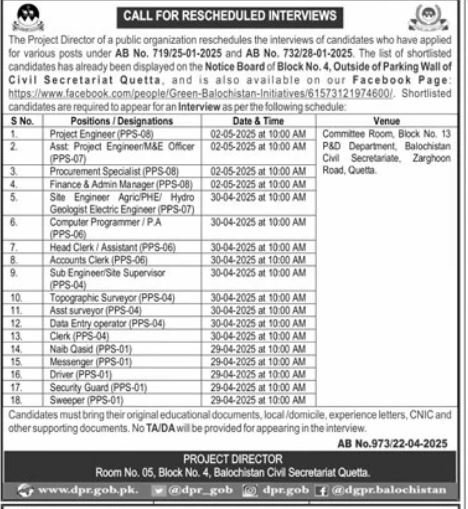 Public Sector Organization Civil Secretriat Interview 2025 Jobs 2025 — original advertisement