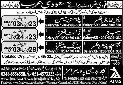 Duct Fitter & Gypsum Carpenter Jobs 2025 In Saudi Arabia – Al Jadeed Man Power Service Jobs 2025 — original advertisement