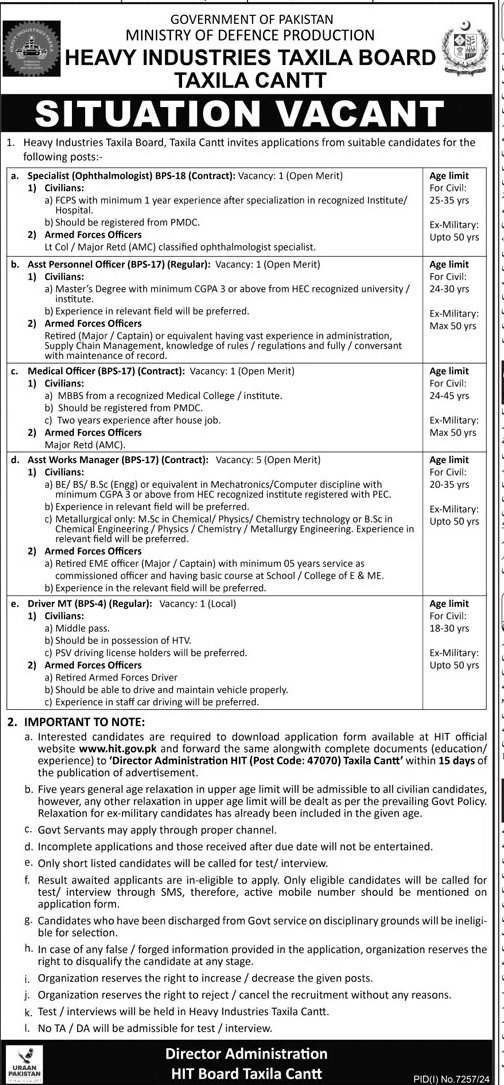 Heavy Industries Taxila Board Taxila Cantt Jobs 2025 Jobs 2025 — original advertisement