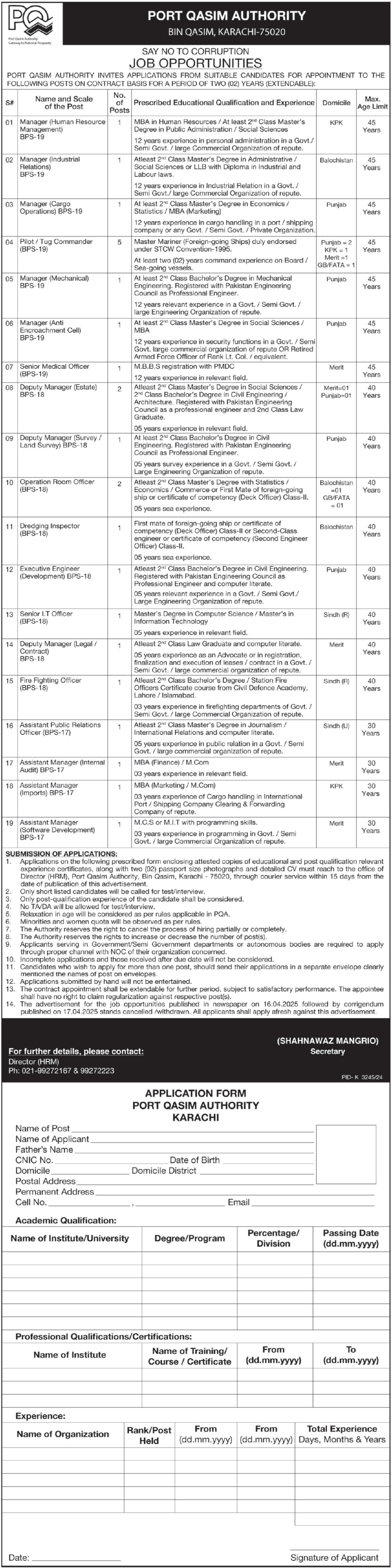 Port Qasim Authority PQA Karachi Jobs 2025 – Port Qasim Authority Karachi Jobs 2025 — original advertisement