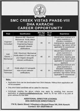 Defence Housing Authority DHA Karachi Jobs 2024 Jobs 2025 — original advertisement