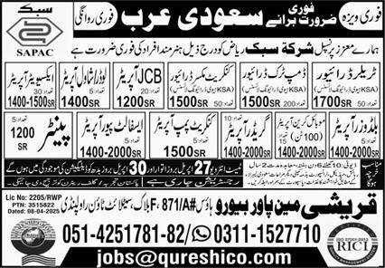 Bulldozer Operator & Concrete Mixer Driver Jobs 2025 – Qureshi Manpower Bureau Jobs 2025 — original advertisement