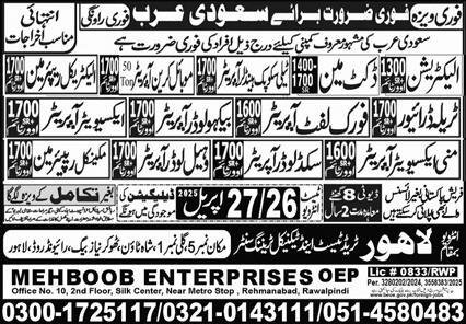 Mechanical Repairman & Backhoe Loader Operator Jobs 2025 – Lahore Trade Test & Technical Training Center Jobs 2025 — original advertisement