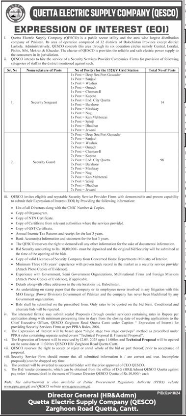 Quetta Electric Supply Company QESCO Jobs 2025 Jobs 2025 — original advertisement