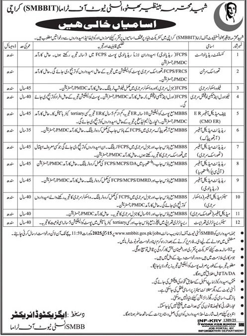 Shaheed Mohtarma Benazir Bhutto Institute of Trauma Jobs Jobs 2025 — original advertisement