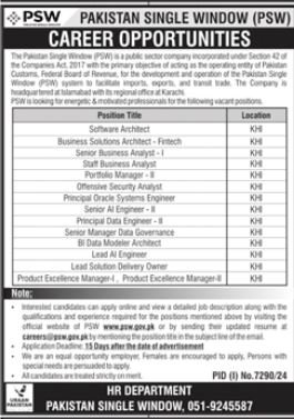 Pakistan Single Window PSW Karachi Jobs 2025 Jobs 2025 — original advertisement