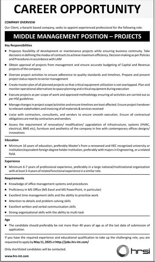 Human Resource Solution International HRSI Karachi Jobs 2025 – HRSG People and Business karachi Jobs 2025 — original advertisement