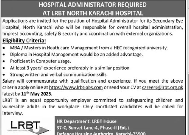 Layton Rahmatullah Benevolent Trust LRBT Jobs 2025 – LRBT Tertiary Eye Teaching  Hospital Jobs 2025 — original advertisement