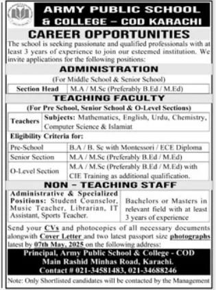 Army Public School & College APS&C Jobs 2025 – Army Public School & College Paksitan Jobs 2025 — original advertisement