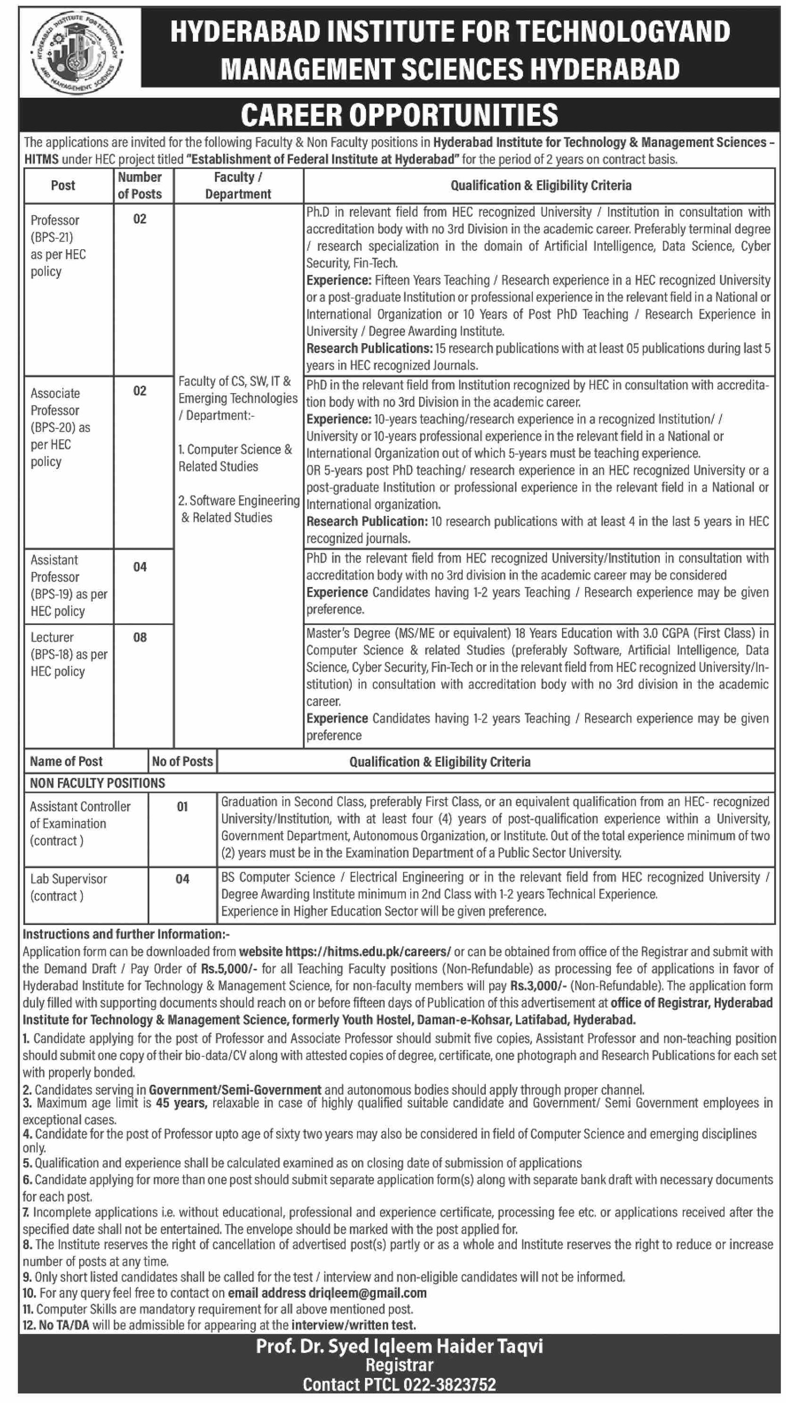 Hyderabad Institute For Technology & Management Sciences Job Jobs 2025 — original advertisement