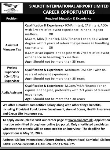 Sialkot International Airport Limited Jobs 2025 Jobs 2025 — original advertisement