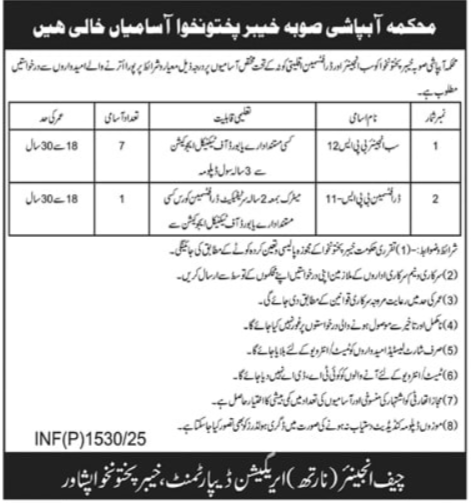 Irrigation Department Peshawar Jobs 2025 – Irrigation Department KPK Jobs 2025 — original advertisement