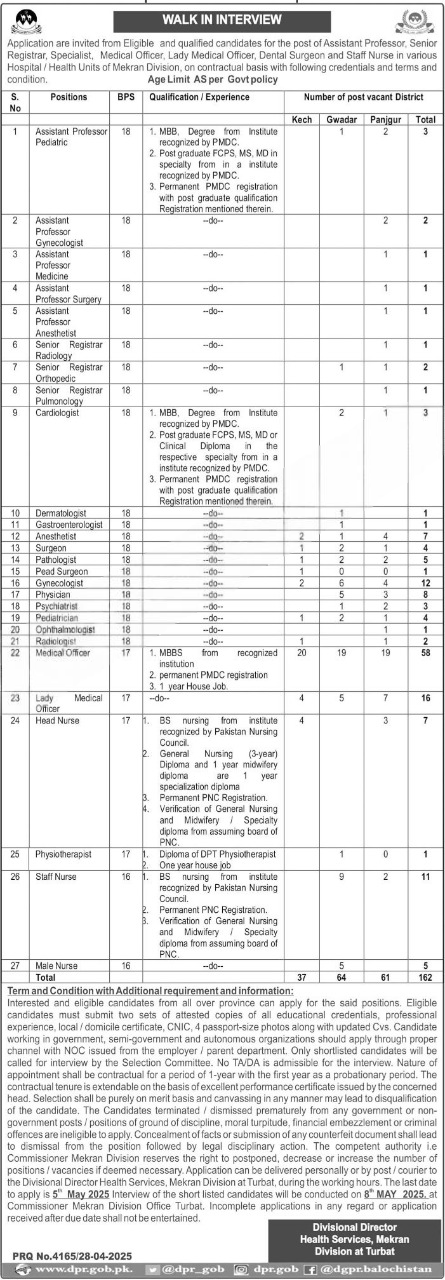 Balochistan Health Services Makran Division Jobs 2025 – Health Department Balochsitan Jobs 2025 — original advertisement