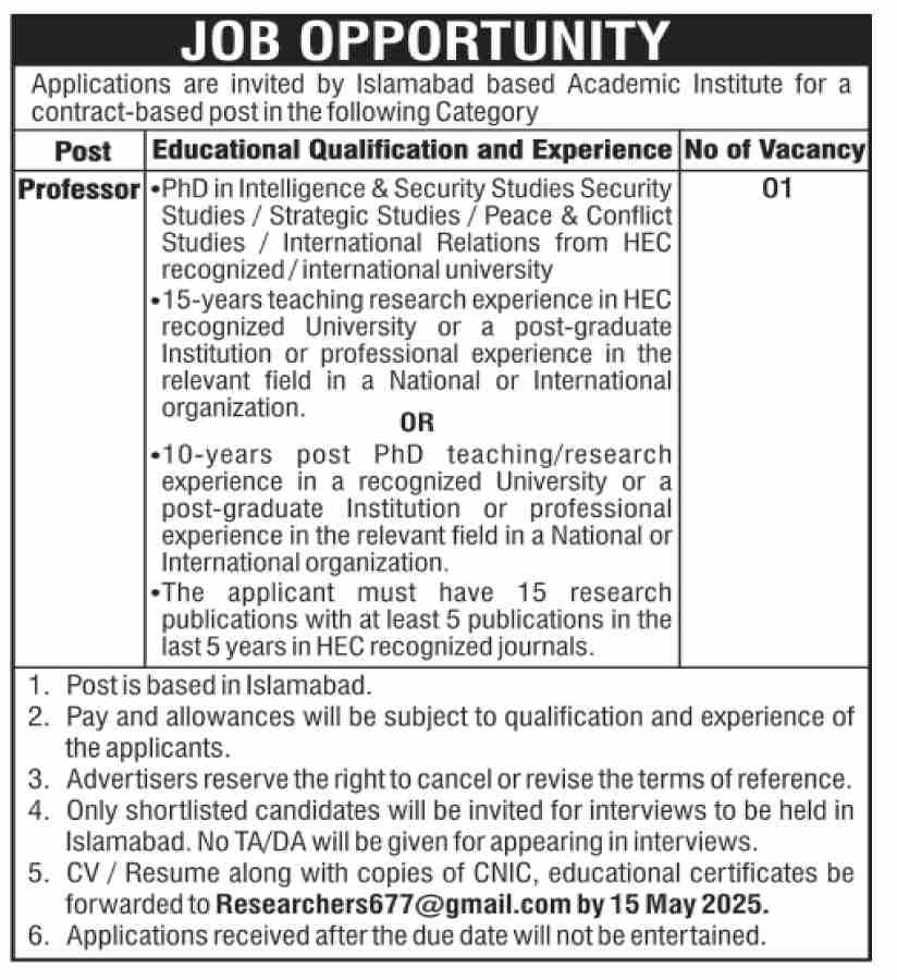 Islamabad Based Public Sector Organization Jobs 2025 Jobs 2025 — original advertisement