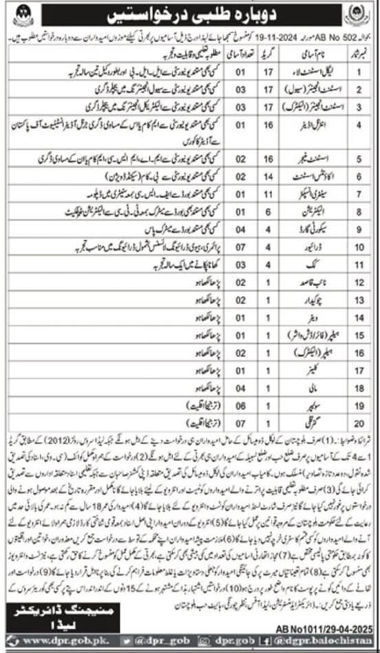 Lasbela Industrial Estate Development Authority LIEDA Jobs – Public Sector Organization Jobs 2025 — original advertisement