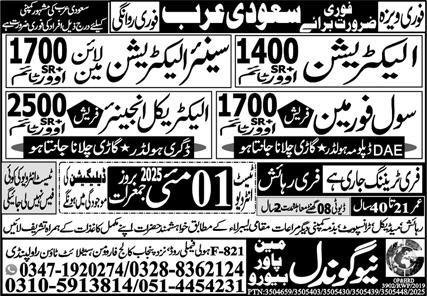Senior Electrician & Electrical Engineer Jobs 2025 – New Gondal Manpower Bureau Jobs 2025 — original advertisement