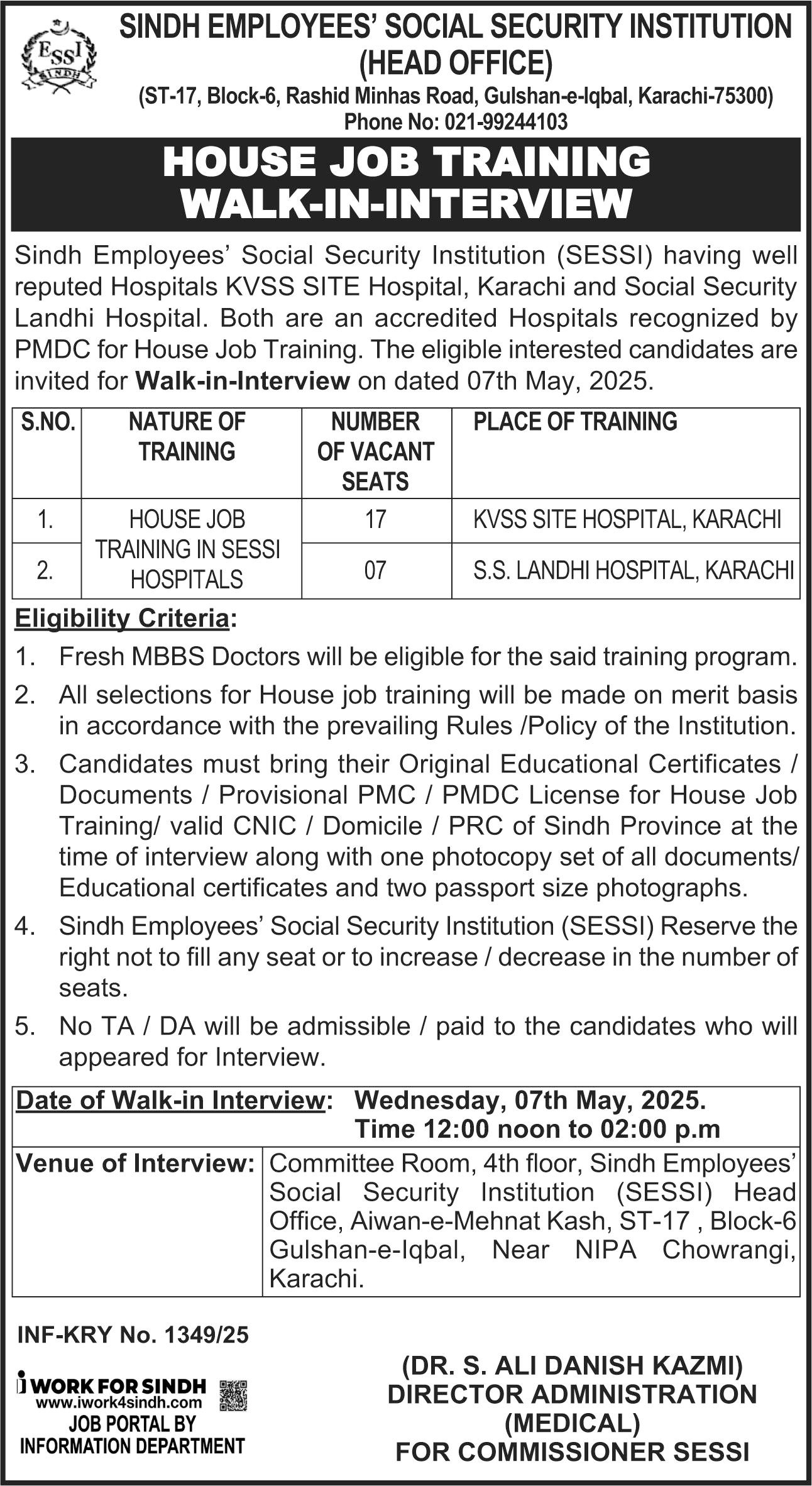 Sindh Employees Social Security Institution Karachi Job 2025 – Sindh Employees Social Security Institution SESSI Karachi Jobs 2025 — original advertisement