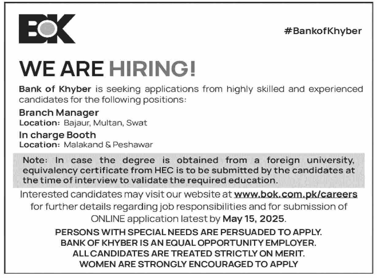 Bank of Khyber Bok Jobs 2025 Jobs 2025 — original advertisement