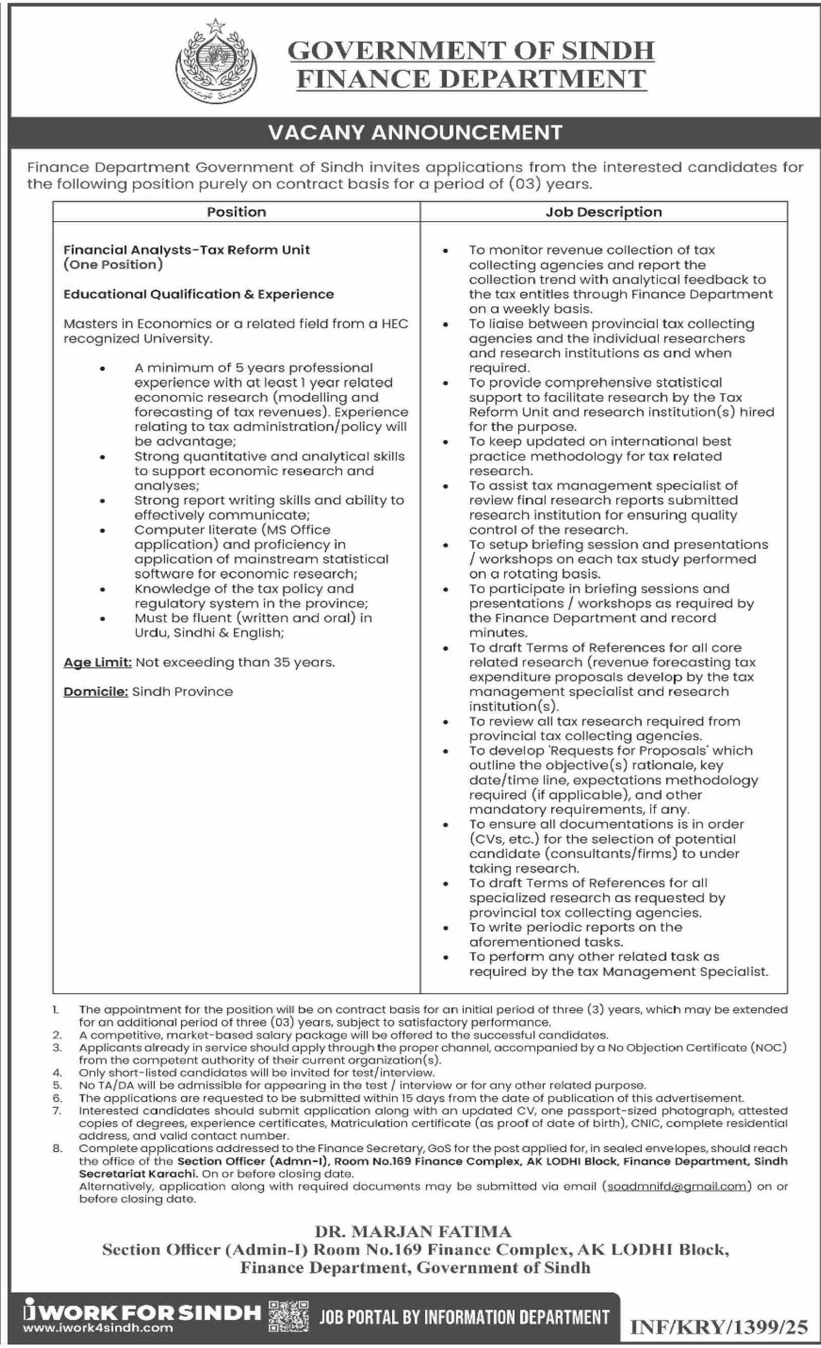 Finance Department Karachi Job 2025 – Finance Department Govt of Sindh Jobs 2025 — original advertisement