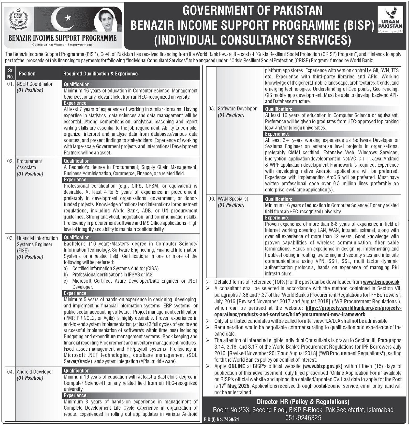 Benazir Income Support Programme BISP Islamabad Jobs 2025 Jobs 2025 — original advertisement