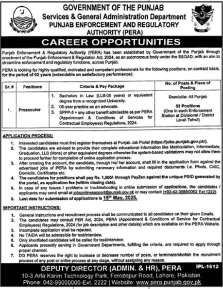 Services & General Administration Department Lahore Job – Services General Administration Department Sindh Jobs 2025 — original advertisement