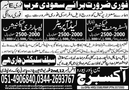 Instrument Technician & Laboratory Technician Jobs 2025 – Oxbridge Manpower Bureau Jobs 2025 — original advertisement
