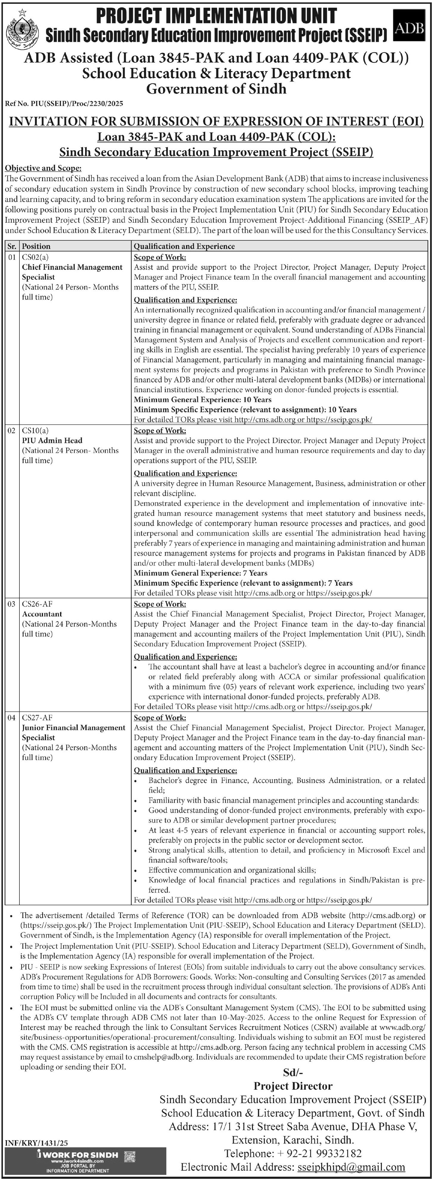 Sindh Secondary Education Education Improvement SSEIP Jobs – Education School Department Punjab Jobs 2025 — original advertisement