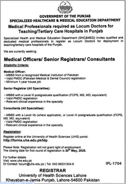 Specialized Healthcare & Medical Education Jobs 2025 – Specialized Healthcare And Medical Education Department Lahore Jobs 2025 — original advertisement