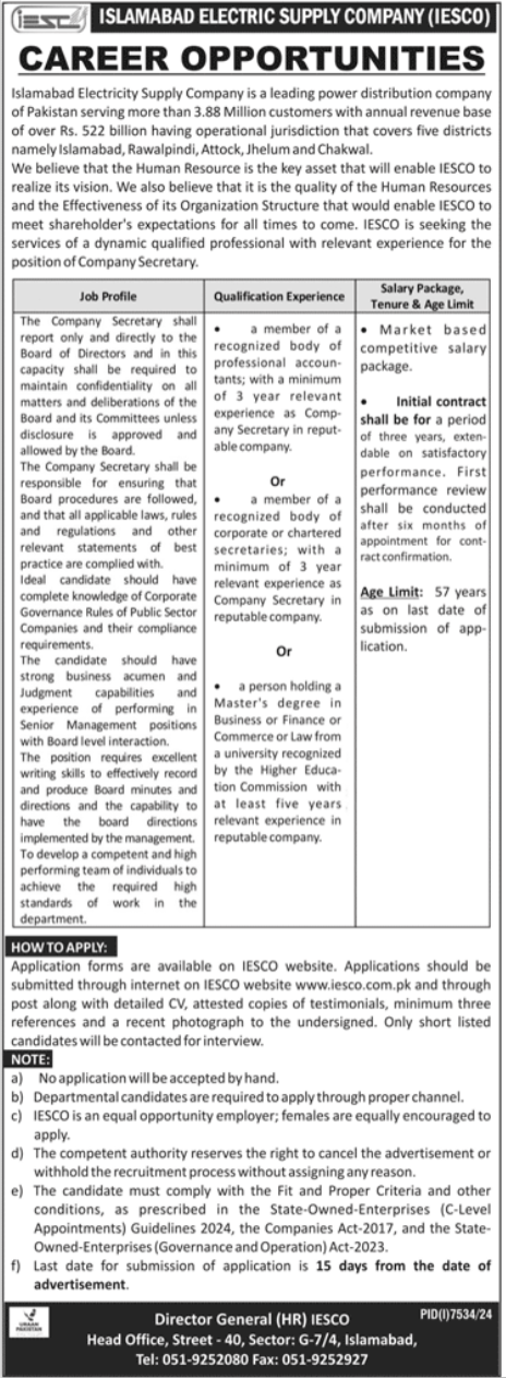 Islamabad Electric Supply Company IESCO Jobs 2025 Jobs 2025 — original advertisement
