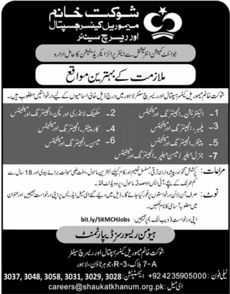 Shaukat Khanum Memorial Cancer Hospital Technical Jobs 2025 – Shaukat Khanum Memorial Cancer Hospital and Research Centre Jobs 2025 — original advertisement