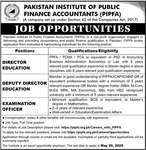 Pakistan Institute of Public Finance Accountants Jobs 2025 Jobs 2025 — original advertisement