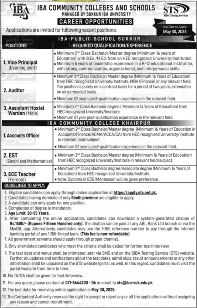 IBA Community College & School Sukkur JObs 2025 – Sukkur IBA University Jobs 2025 — original advertisement