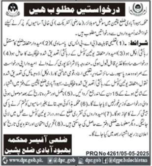 Population Welfare Department Pishin Job 2025 – Population Welfare Department Balochistan Jobs 2025 — original advertisement