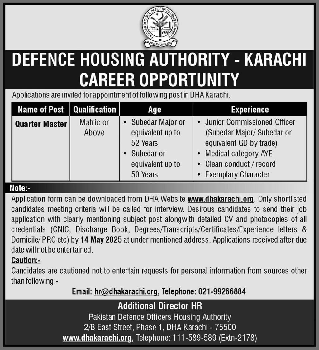 Defence Housing Authority DHA Karachi Jobs 2025 Jobs 2025 — original advertisement