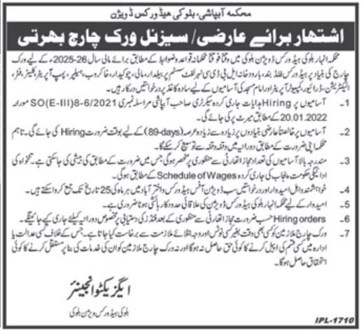 Irrigation Department Balloki Jobs 2025 – Irrigation Department Punjab Jobs 2025 — original advertisement