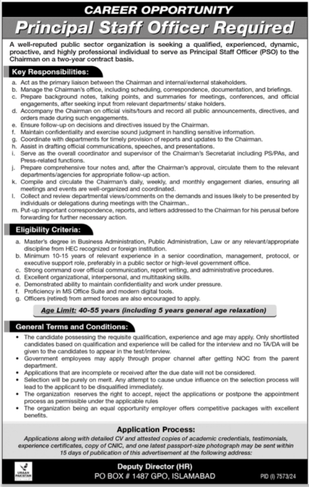 Public Sector Organization Islamabad Job Notice 2025 Jobs 2025 — original advertisement