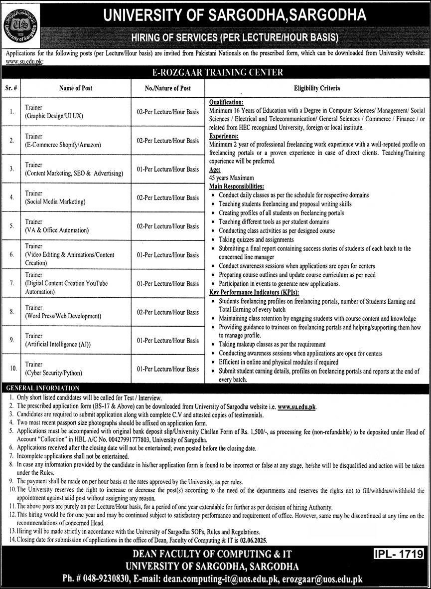 University Of Sargodha UOS JObs 2025 Jobs 2025 — original advertisement