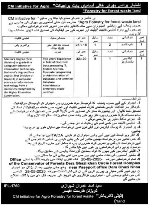 Punjab Forest Department Jobs 2025 For Network Administrator – Forest Wildlife & Fishries Department Punjab Jobs 2025 — original advertisement