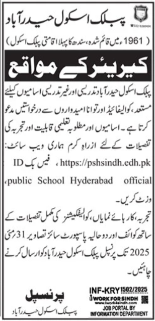 Public School Hyderabad Sindh Jobs 2025 Jobs 2025 — original advertisement