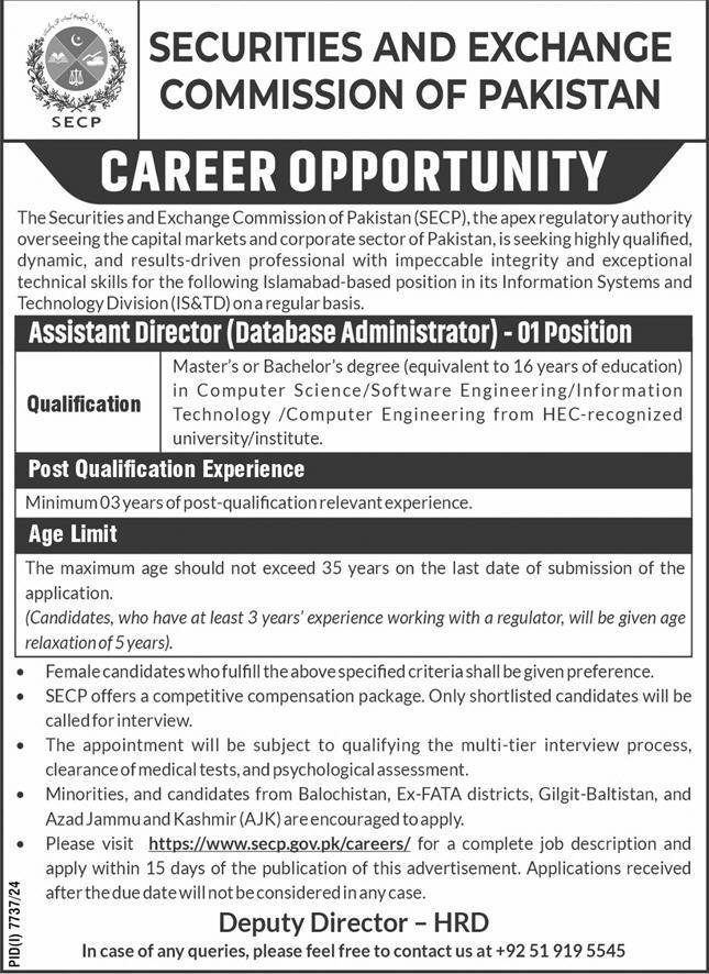 Securities And Exchange Commission Islamabad Jobs 2025 – Securities & Exchange Commission of Pakistan Jobs 2025 — original advertisement