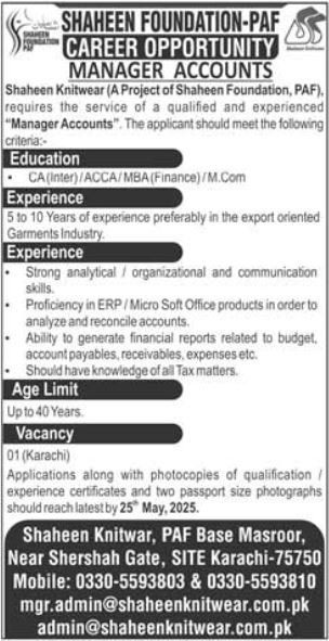Shaheen Foundation PAF Karachi Jobs 2025 Jobs 2025 — original advertisement